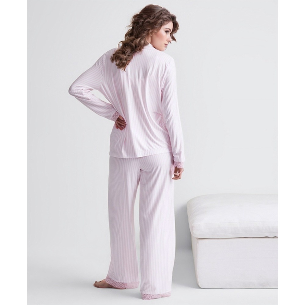 State of Day Womens Collared Knit Pajama Set Pink Stripe Medium PJ Sleepwear NWT